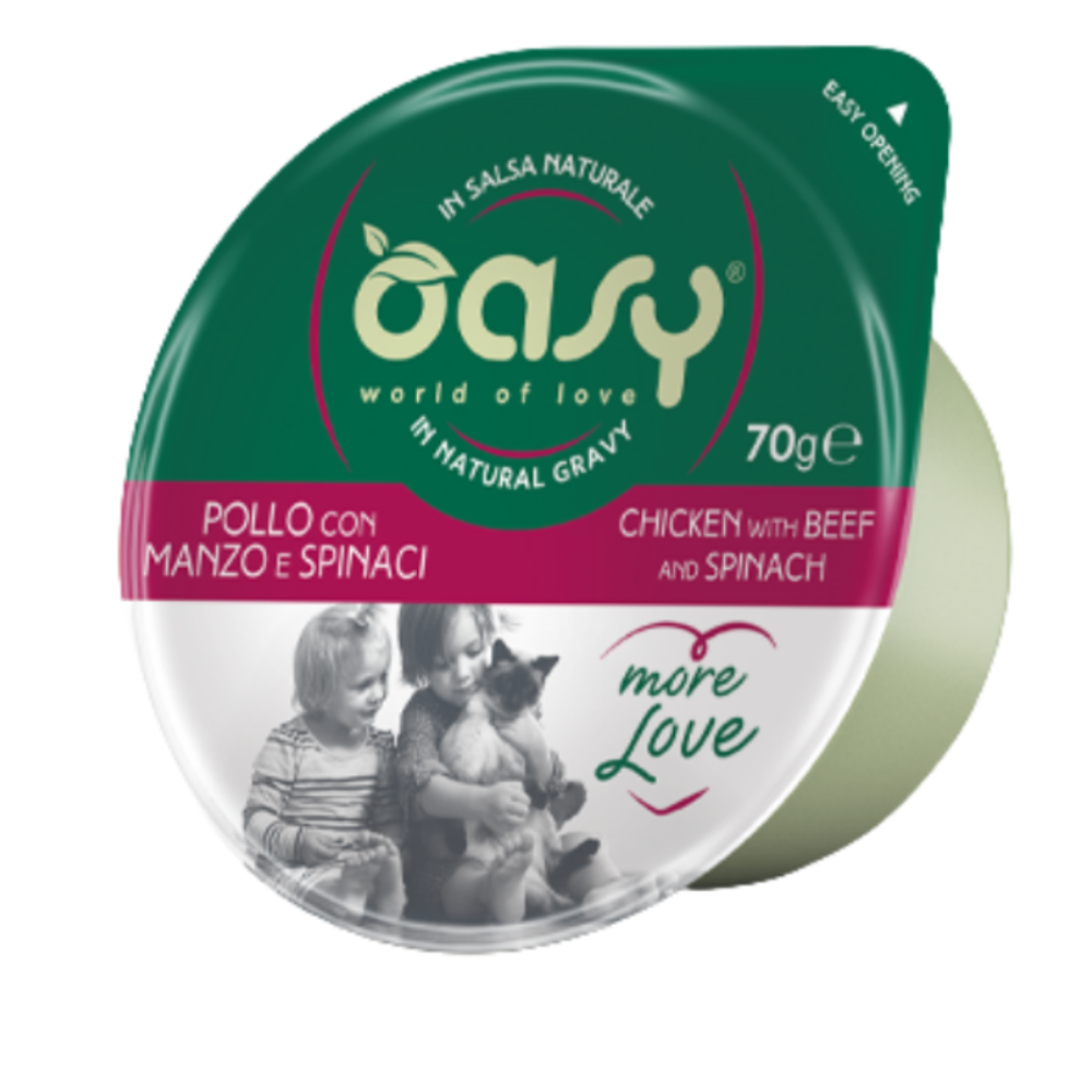 4034_n_Pack_Umido_Gatto_Morelove_20260616142826445.png Oasy Wet Cat Food More Love Cup Chicken with Beef & Spinach 70g - Image 1