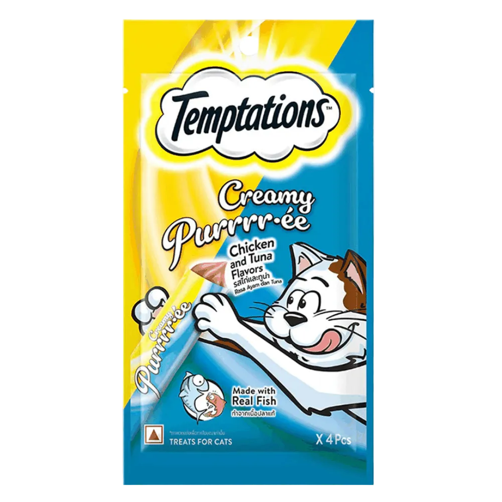TemptationsCreamyPurrrr-eeCatTre.png Temptations Creamy Chicken And Tuna Flavors Cat Treat 4Pcs - Image 1