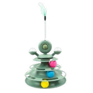 Cat Toy Tower 3 Ball Track with 2 Bells & Catnip Feather Wand - Image 1