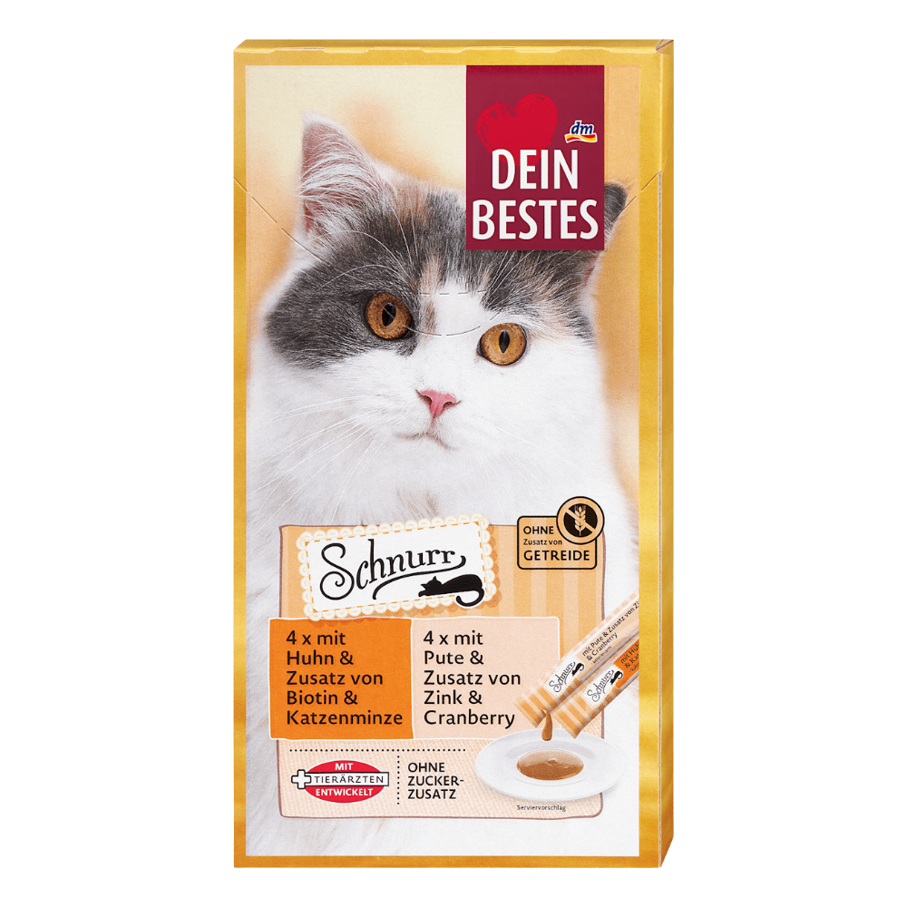 dein-bestes-katzenleckerli-mit-h1_20260524105400728.png Dein Bestes Cat Treat with Chicken & Turkey, Schnurr Multipack 8 Tube 120 g - Image 1