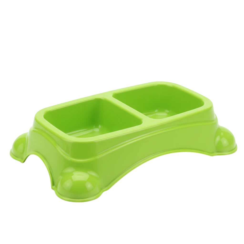 green-elevated-pet-bowl-white-background.png Plastic Elevated Double Pet Bowl Large 32 Cm - Image 1