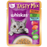 Whiskas Wet Food for Adult Cat Tasty Mix Jelly with Tuna, Salmon & Spinach 70g