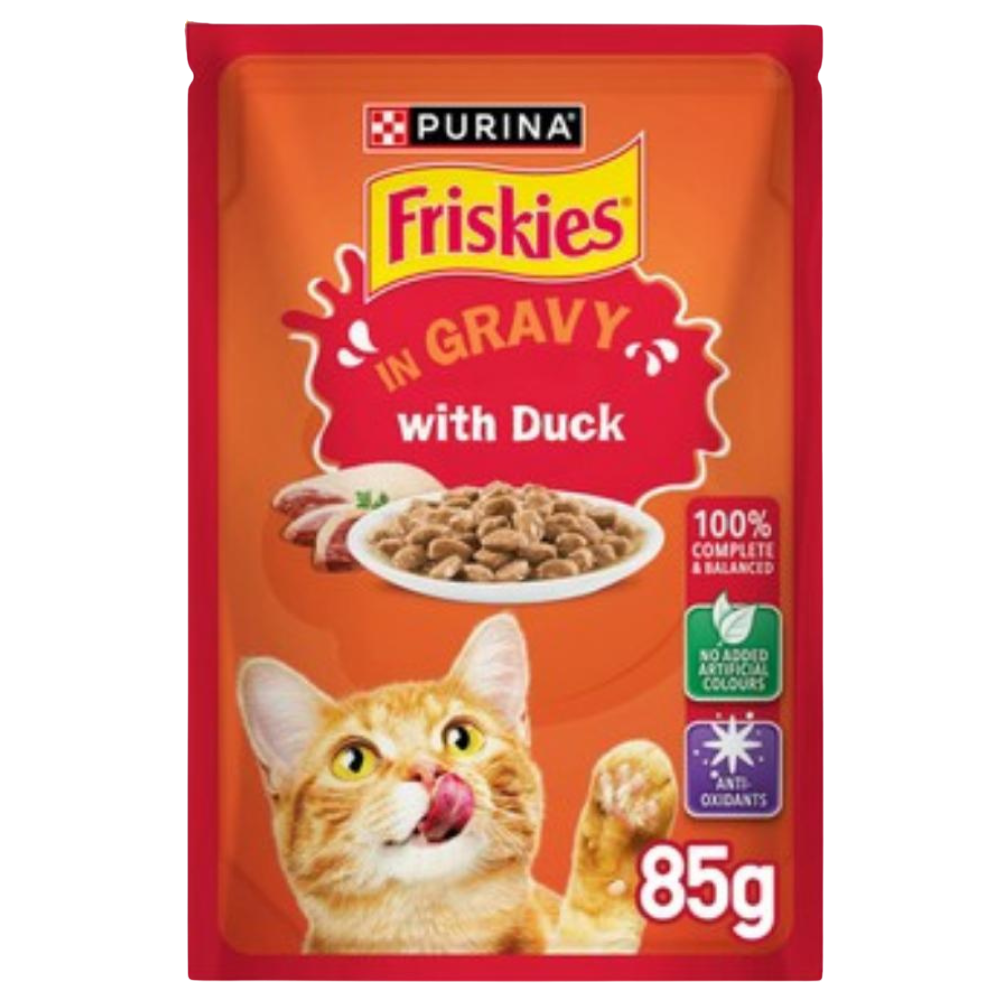 shopify_asset_1000x1000px_-2026-03-11T121704306.png Friskies Duck Chunks in Gravy Wet Cat Food Pouch 85g - Image 1