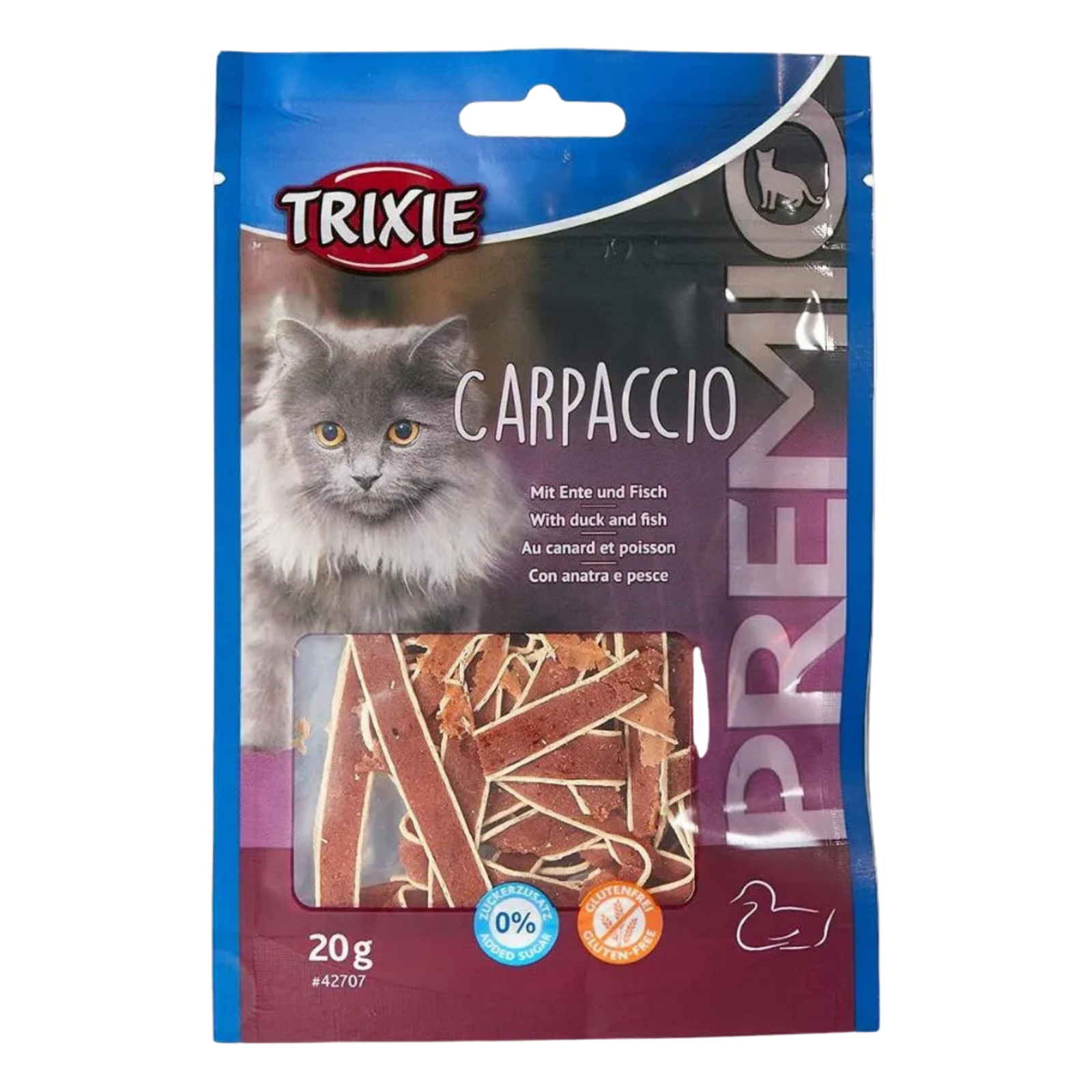 shopify_asset_1_70419d66-4309-49bb-9f9a-926d45f94171.png Trixie Carpaccio Premio Duck & Fish Cat Treats 20g - Image 1