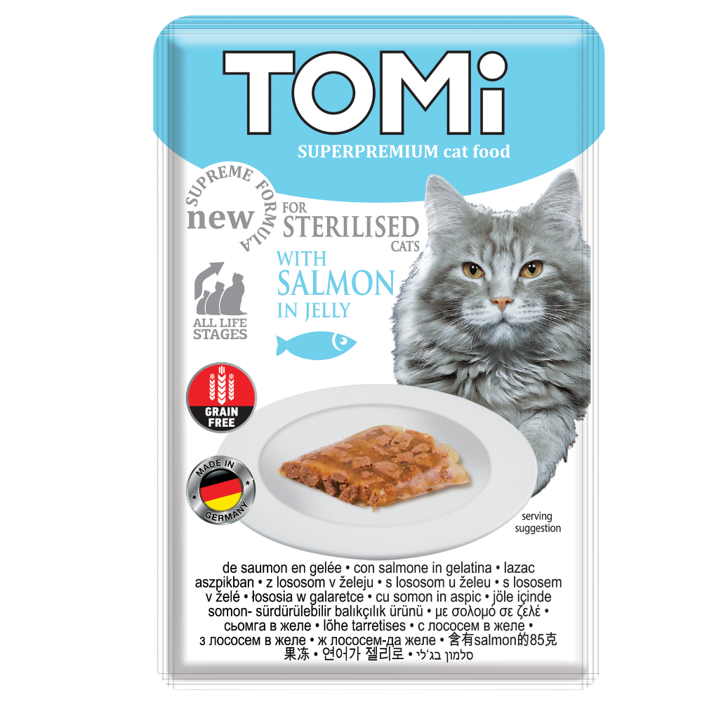 shopify_asset_99_f827ced0-d8cd-4ae2-81d3-ca6dd2e8233c.png Tomi with Salmon for Sterilised Cats in Jelly (85G) - Image 1
