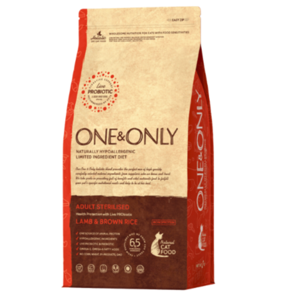 sterilisedoneandonly_1.png One & Only Dry Food for Adult Cat Sterilised Lamb & Brown Rice - Image 1