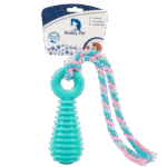 Buddy Pet Ribbed Rubber Toy with Rope - Interactive Dog Toy