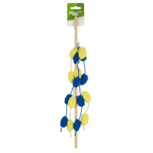 Cat Rod Toy With Fluffy Pom-Poms & Bell – Wooden Stick - Image 1
