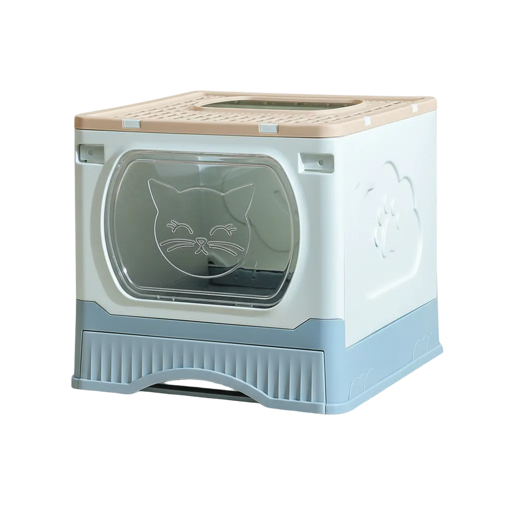 white-beige-cat-litter-box-white-background.png Cat Litter Box Size 41*51*38 Cm - Image 1