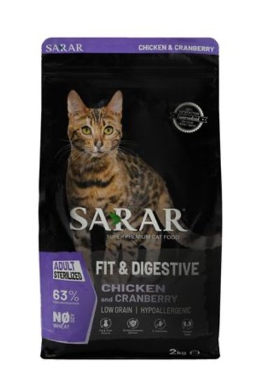 sarar-04de8feb-376x531-1 Sarar Hypoallergenic Fit & Digestive Dry Food with Salmon & Cranberry for Sterilized Adult Cats 2KG - Image 1