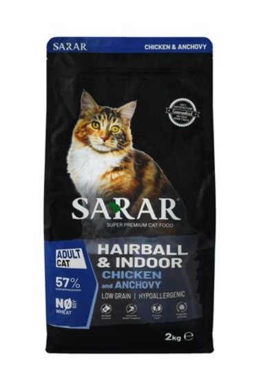 sarar-75450d80-376x531-1 Sarar Hypoallergenic Hairball Control Dry Food with Chicken & Anchovy for Long Hair & Indoor Adult Cats 2KG - Image 1